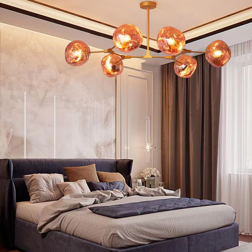 Modern Metal And Acylic Dendritic Bedroom Pendant Light, Chrome/Gold/Rose gold