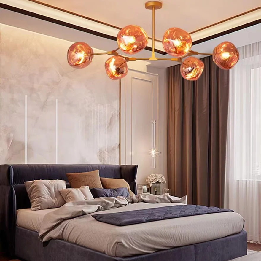 Modern Metal And Acylic Dendritic Bedroom Pendant Light, Chrome/Gold/Rose gold