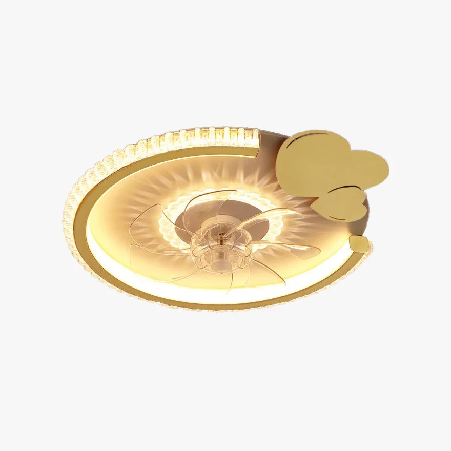 Modern Metal And Acrylic Round Living Room Ceiling Fan with Light, Gold/Silver, Trichromatic Light