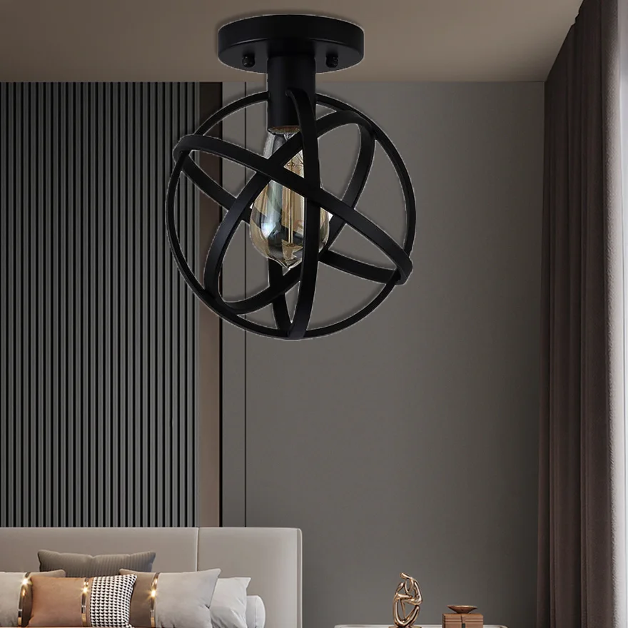 Retro Metal Ring Balcony Ceiling Light, Black