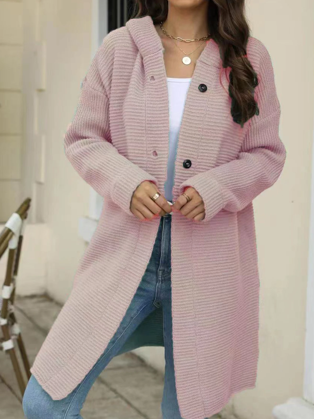 Women's Single Breasted Sweater Hooded Loose Casual Cardigan