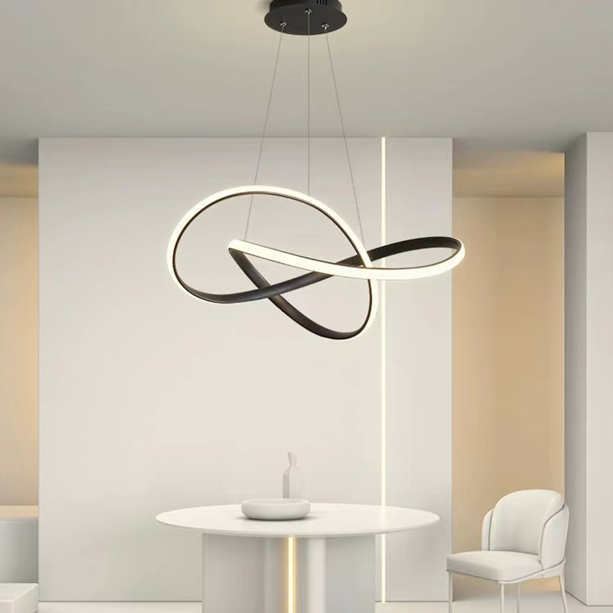 Modern Metal And Acrylic Clover Ring Dining Room Chandelier Pendant Light, Black/White