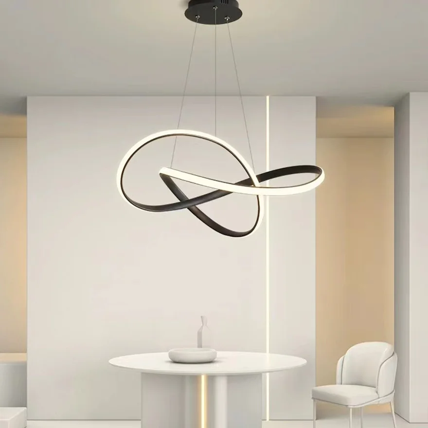 Modern Metal And Acrylic Clover Ring Dining Room Chandelier Pendant Light, Black/White