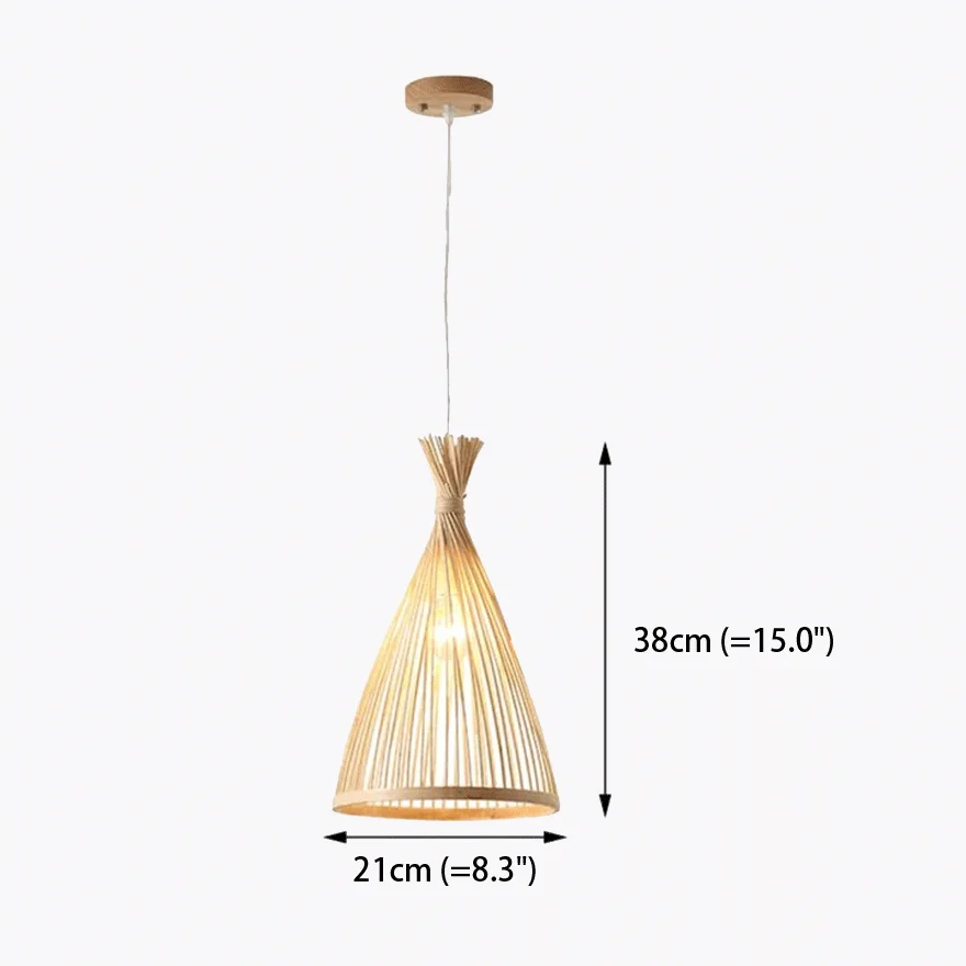 Boho Bamboo And Wooden Conical Dining Room Pendant Light, Beige