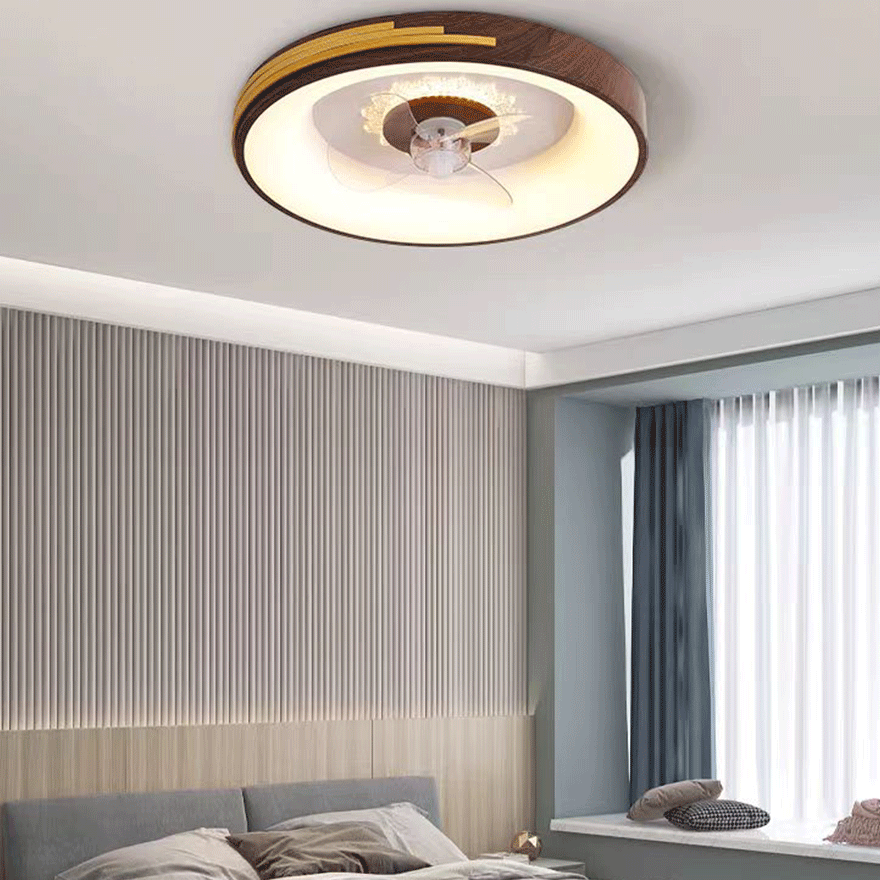 Modern Wooden And Metal Round Living Room Ceiling Fan, White