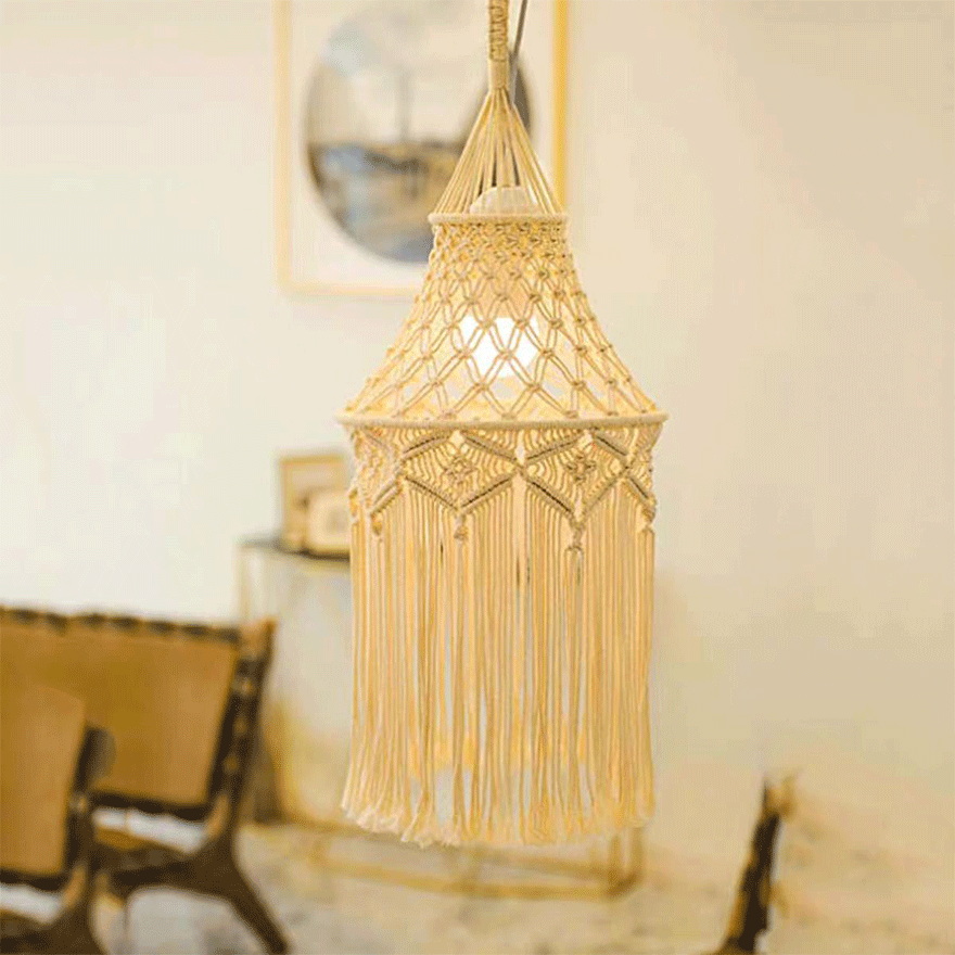 Rustic Cotton Conical Study Room Pendant Light, White