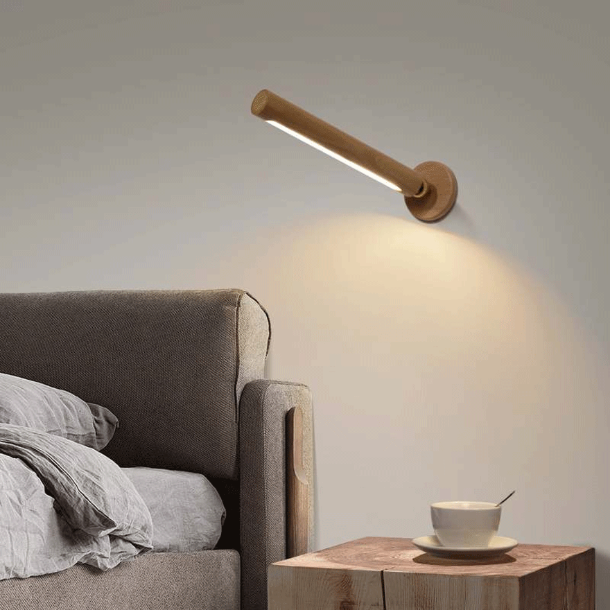 Minimalist Wooden And Metal Cylindrical Bedside Wall Lamp, Natural Wood