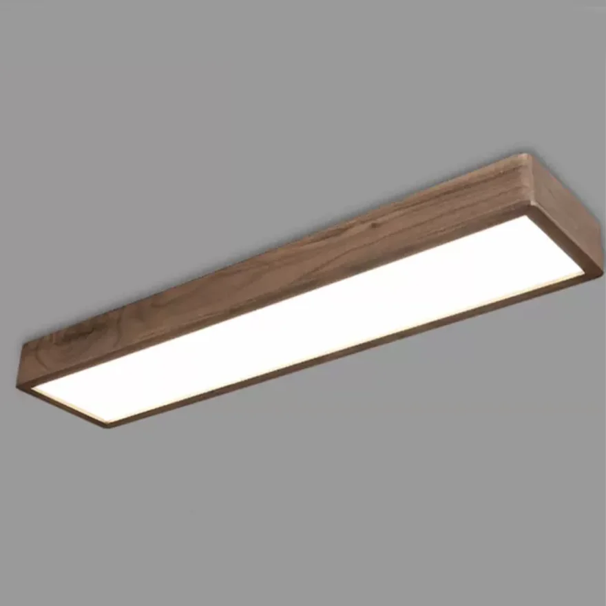 Classical Wooden And Acrylic Rectangular Bedroom Ceiling Light, Log Color, Trichromatic Light