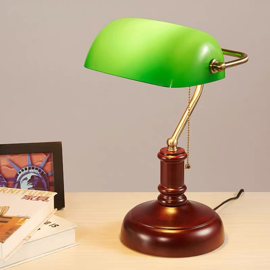 Vintage/Retro Metal And Glass Arched Study Room Table Lamp, Green | Liiffy