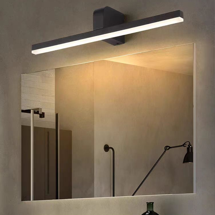 Classical Metal And Acrylic Rectangular Bathroom Mirror Front Vanity Wall Lamp, Black/White, Trichromatic Light