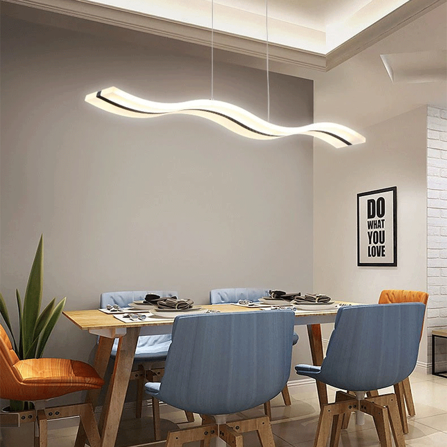 Minimalist Acrylic Wave Dining Room Pendant Light, Black/White