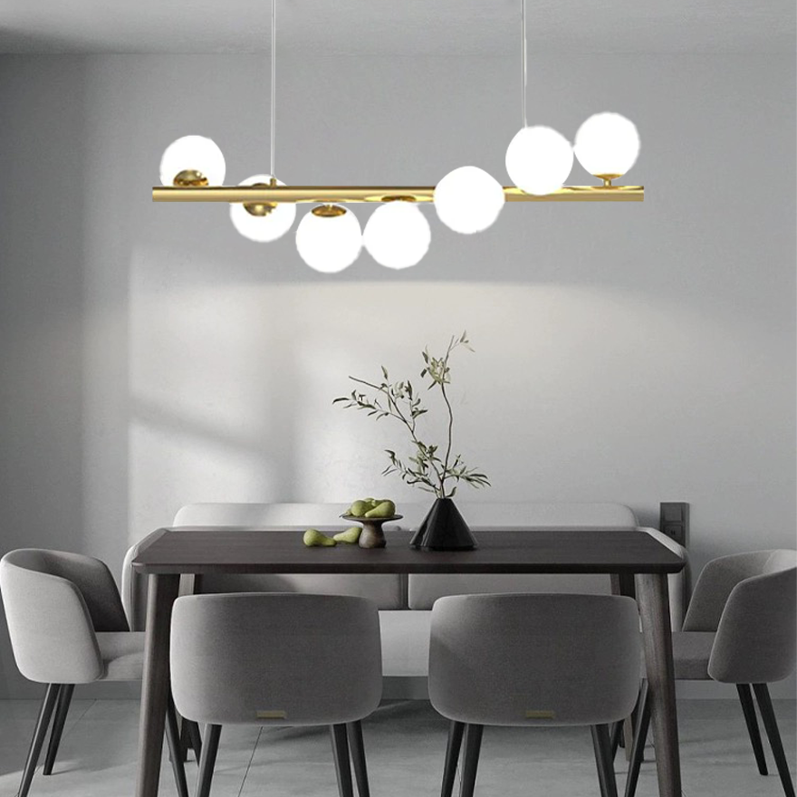 Designer Metal And Glass Linear Living Room Pendant Light, Gold