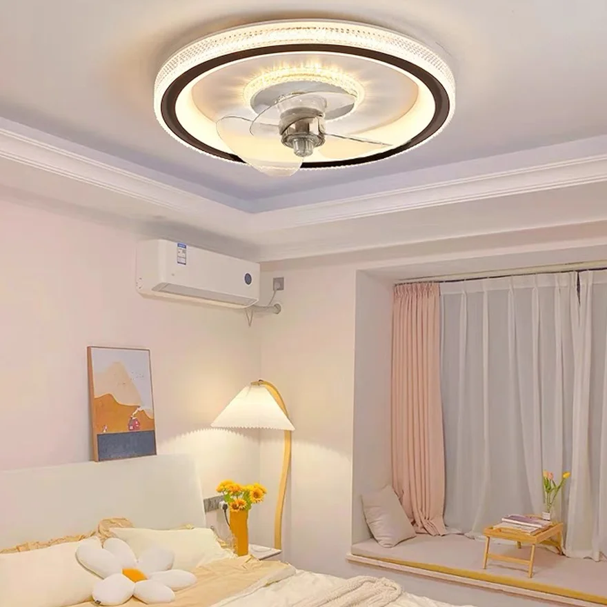 Modern Acrylic And Metal Round Bedroom Ceiling Light, White, Ceiling Fans