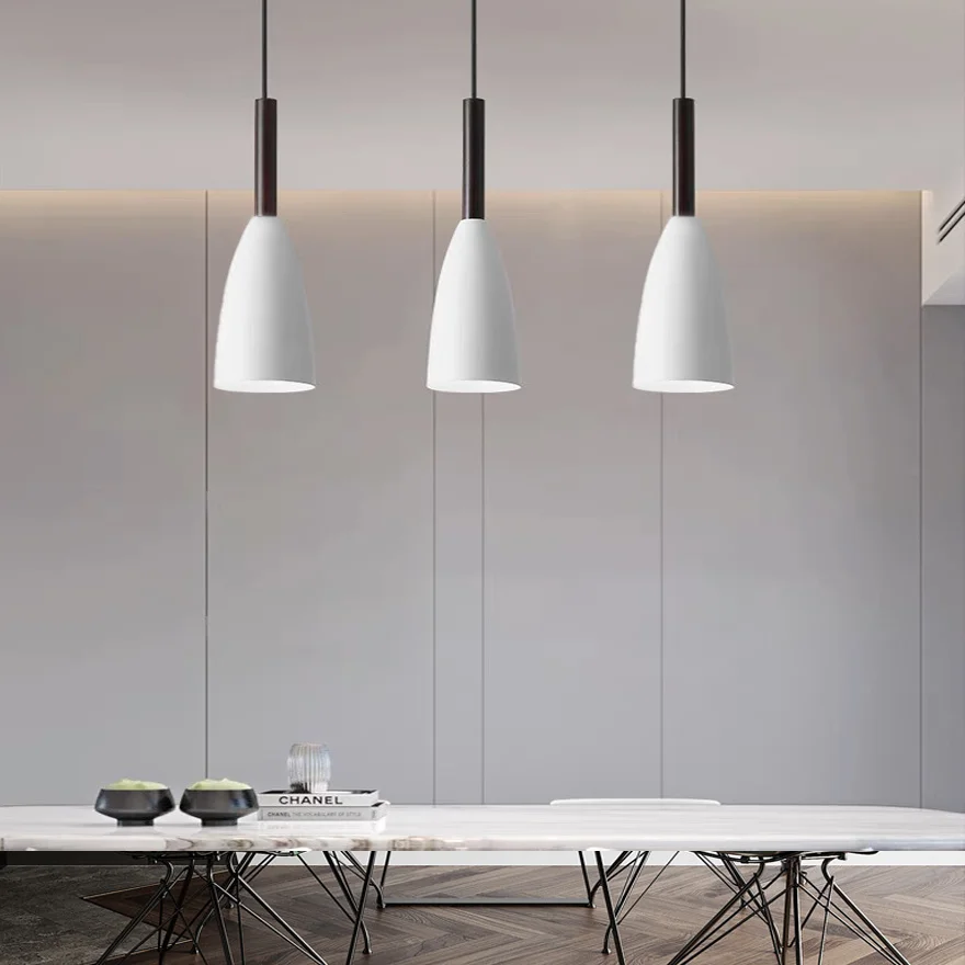 Nordic Metal And Wood Conical Kitchen Pendant Light, Black/White/Gray/Mix