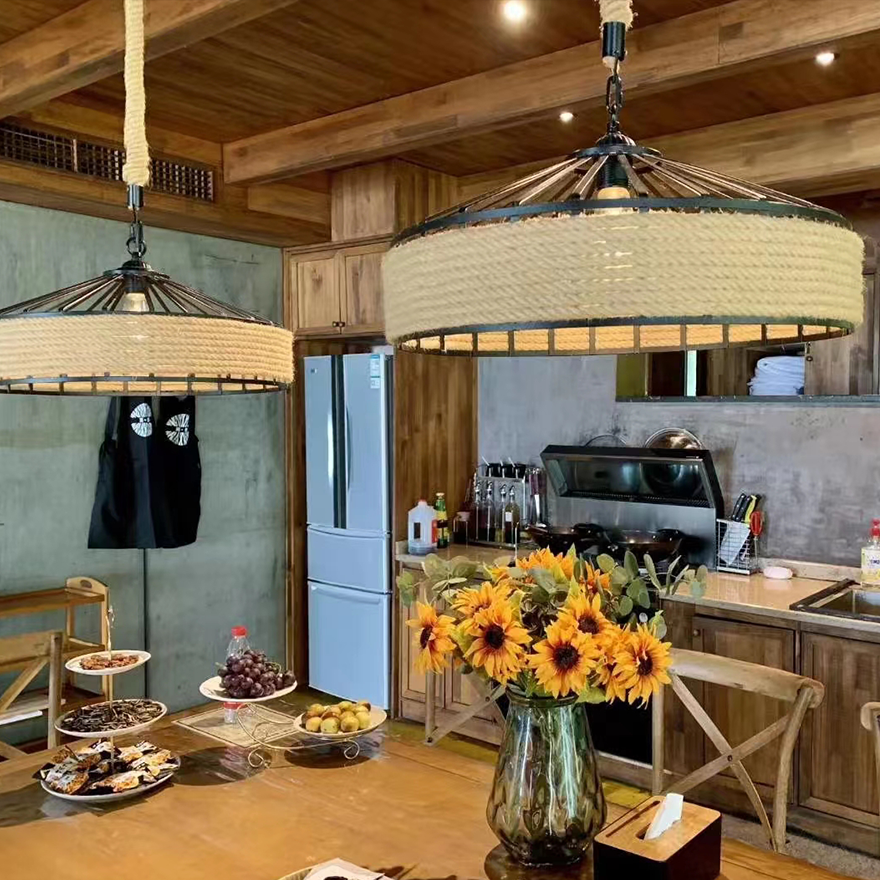 Industrial Metal And Fabric Conical Dining Room Pendant Light, Brown