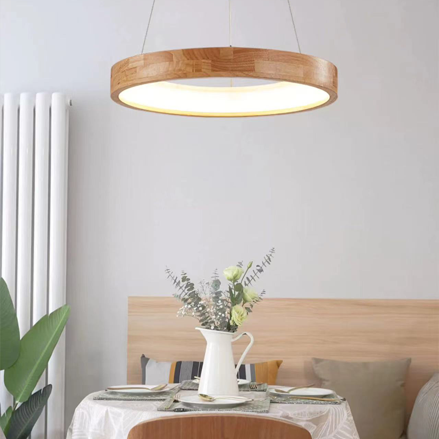 Unusual Wooden And Acrylic Ring Study Room Pendant Light, Log Color