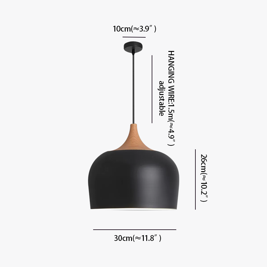 Modern Metal And Wood Bowled Kitchen Island Pendant Light, Black/White