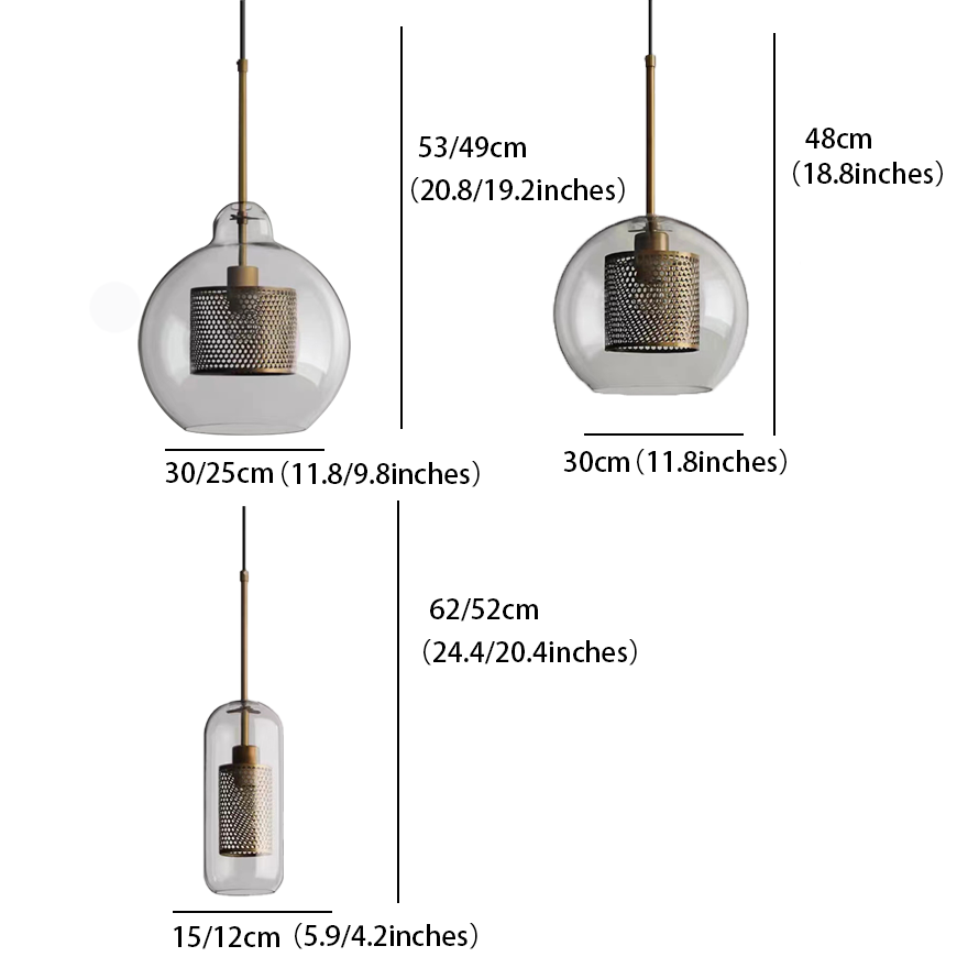 Contemporary Metal And Glass Globular Kitchen Pendant Light, Gold/Silver