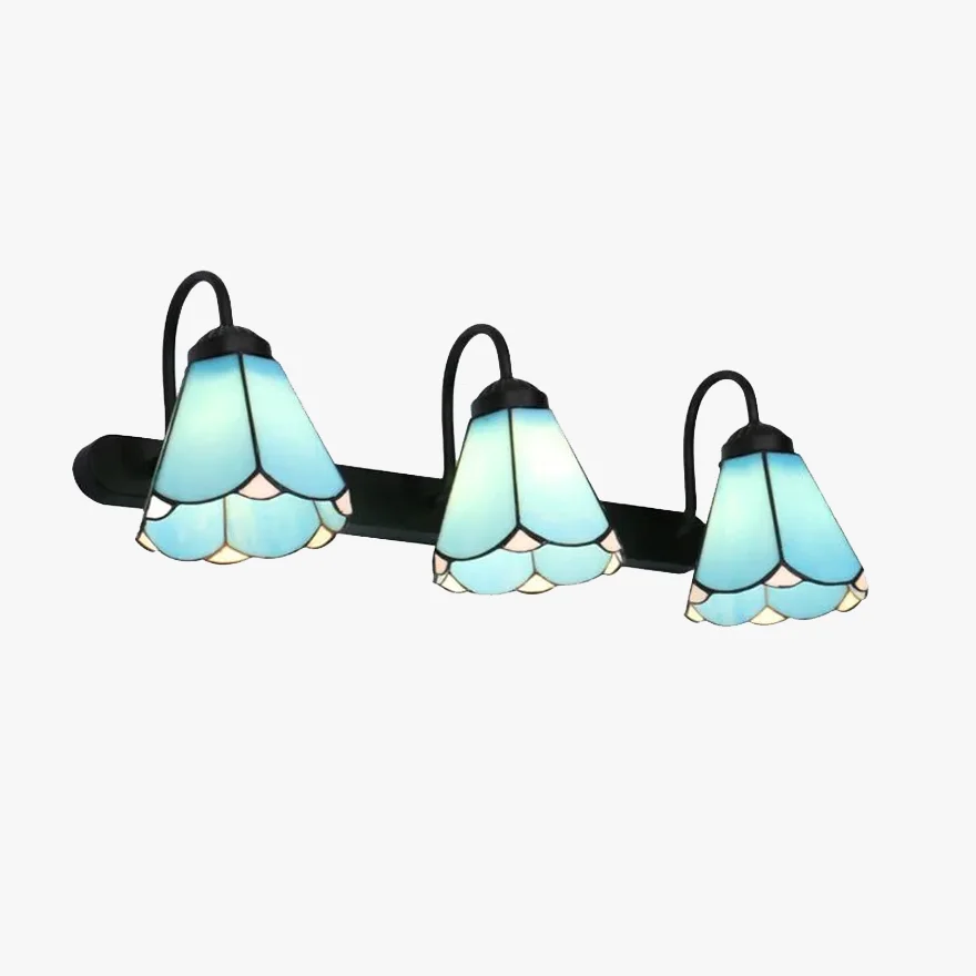 Nordic Metal And Glass Floral Living Room Wall Lamp, Black/ White/Blue