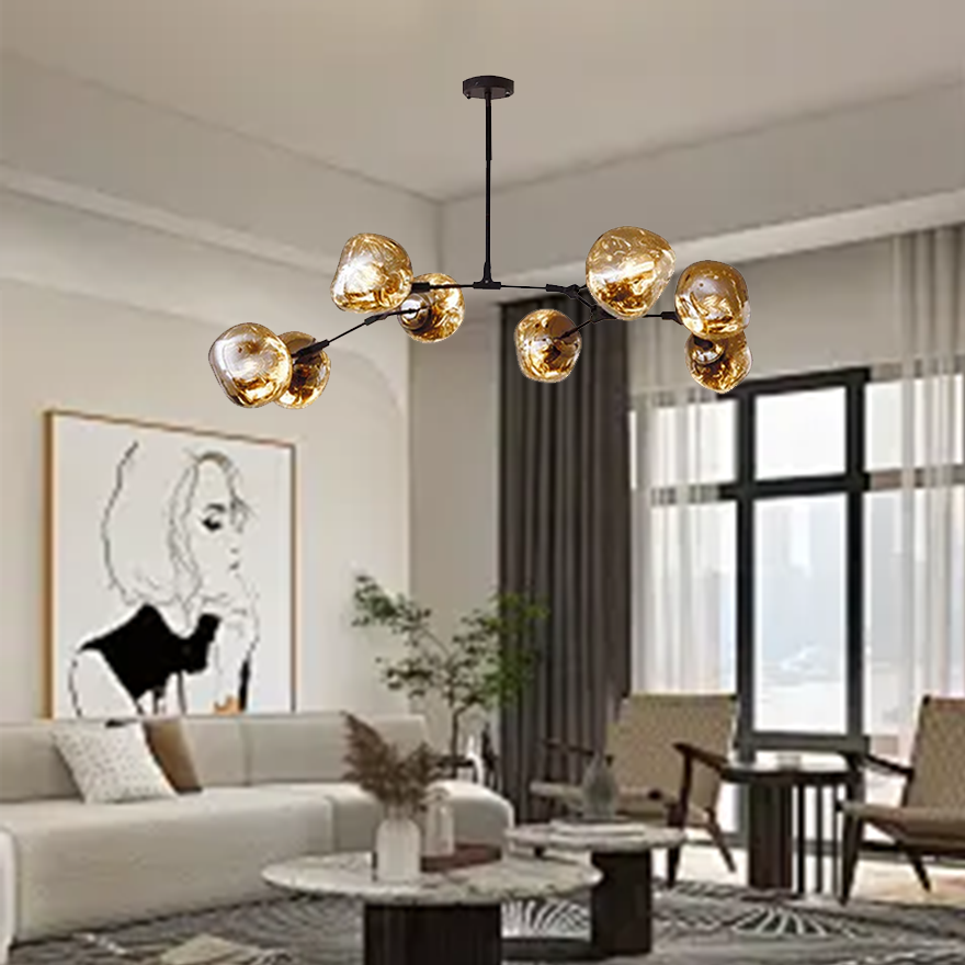 Modern Metal And Acylic Dendritic Bedroom Pendant Light, Chrome/Gold/Rose gold