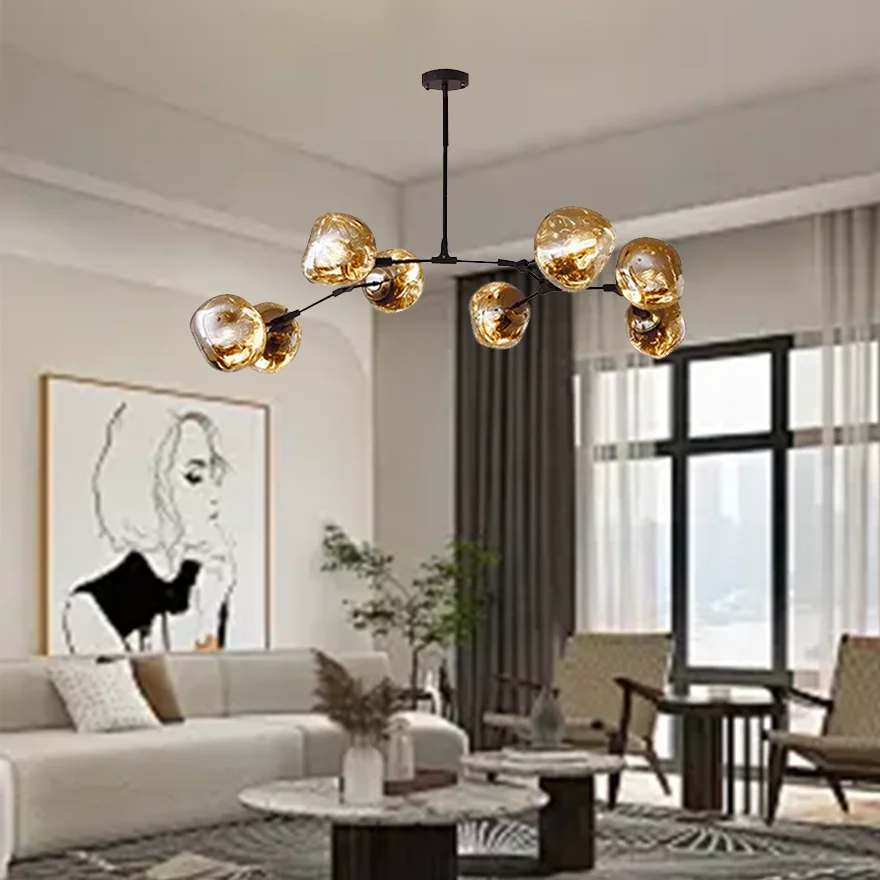 Modern Metal And Acylic Dendritic Bedroom Pendant Light, Chrome/Gold/Rose gold