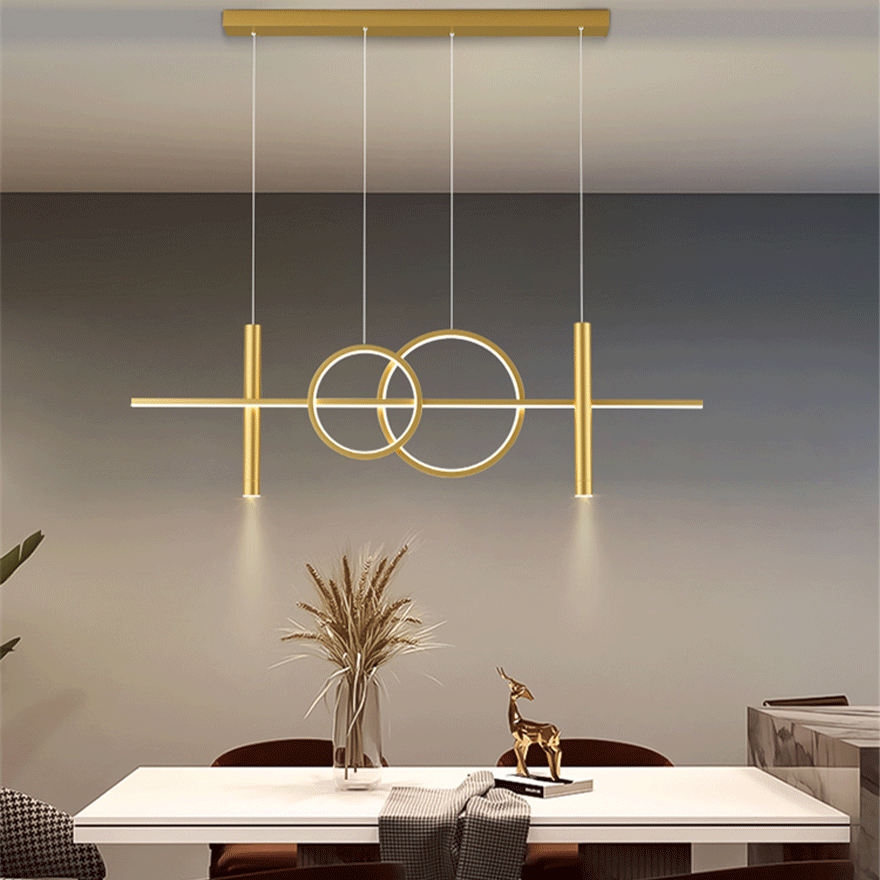 Minimalist Metal Linear Kitchen Island Pendant Light, Black/Gold