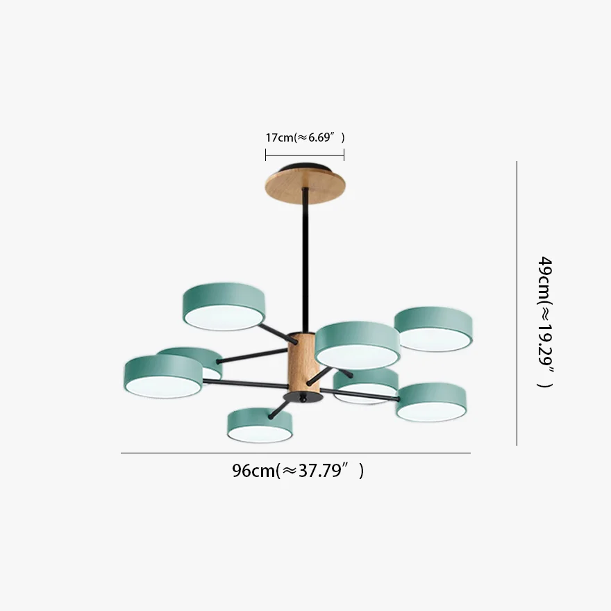 Modern Metal And Wood Round Study Room Pendant Light, Green/Grey/White