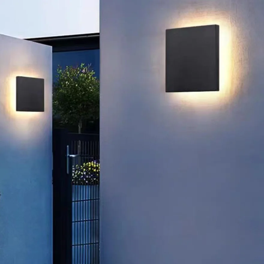 Minimalist Metal Round And Square Outdoor Wall Lamp, Black/White