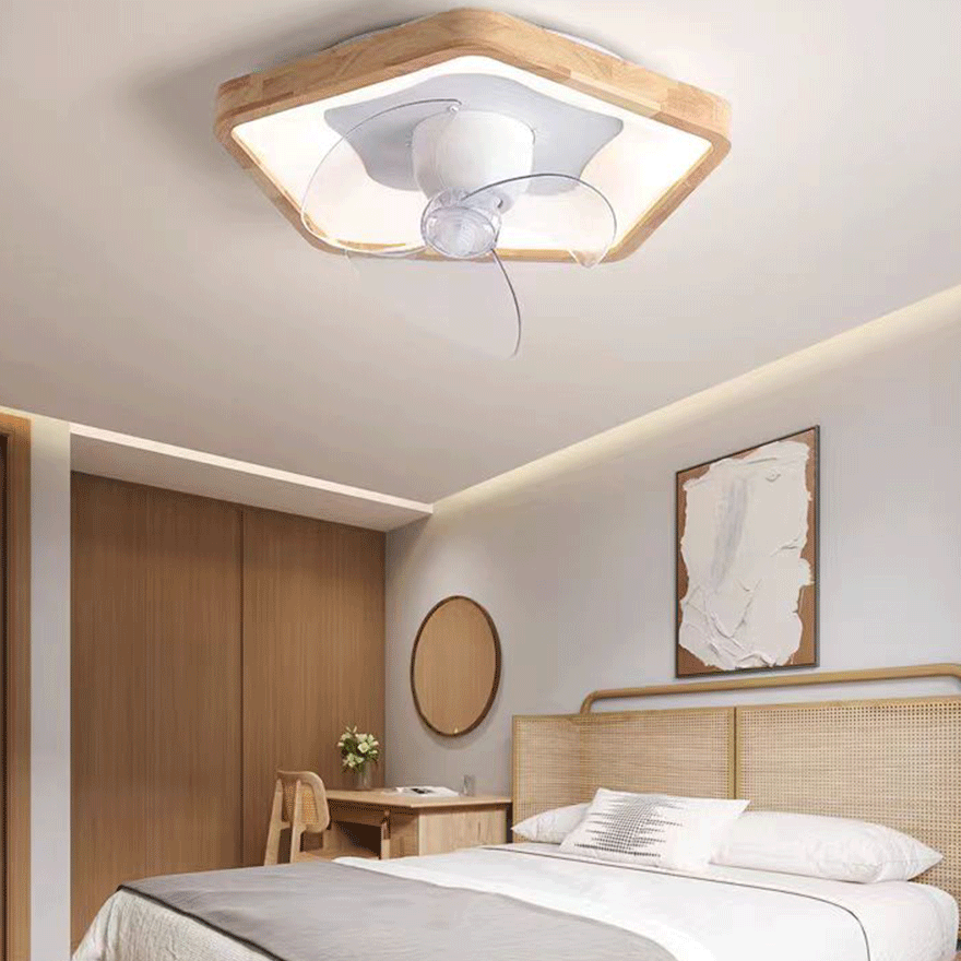 Modern Wooden And Metal Round Living Room Ceiling Fan, White