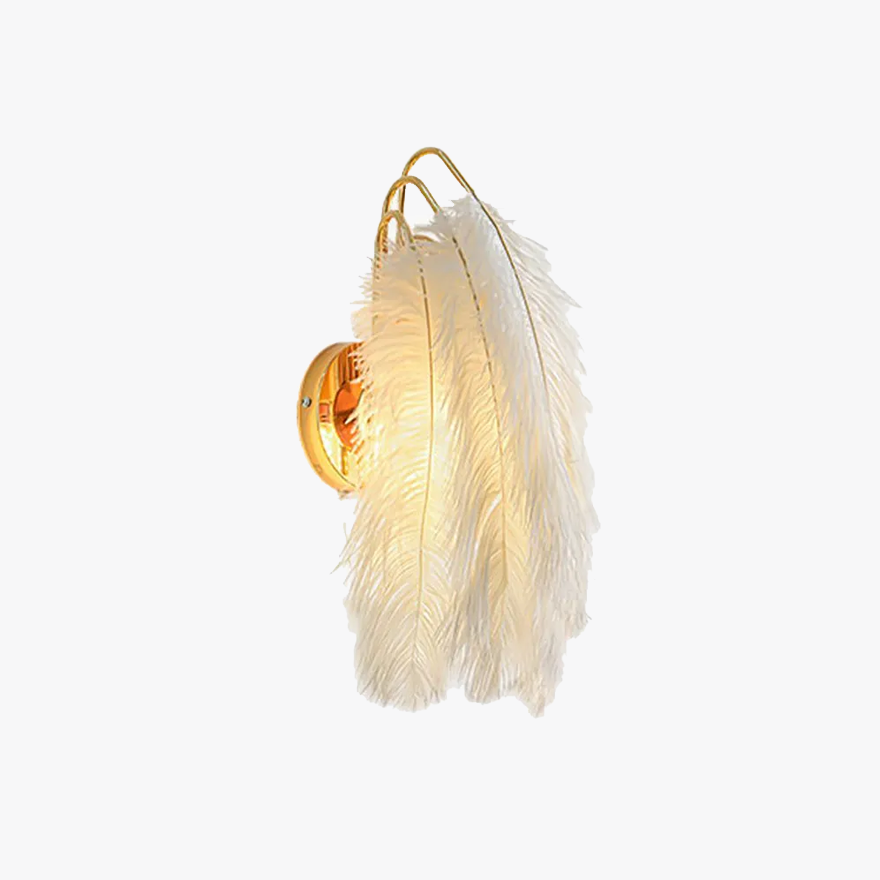 Art Deco Metal And Feather Feather Living Room Wall Lamp, White