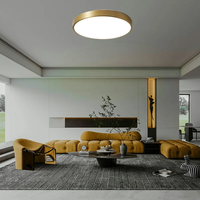 Modern Pure Copper Round Living Room Ceiling Light,Gold