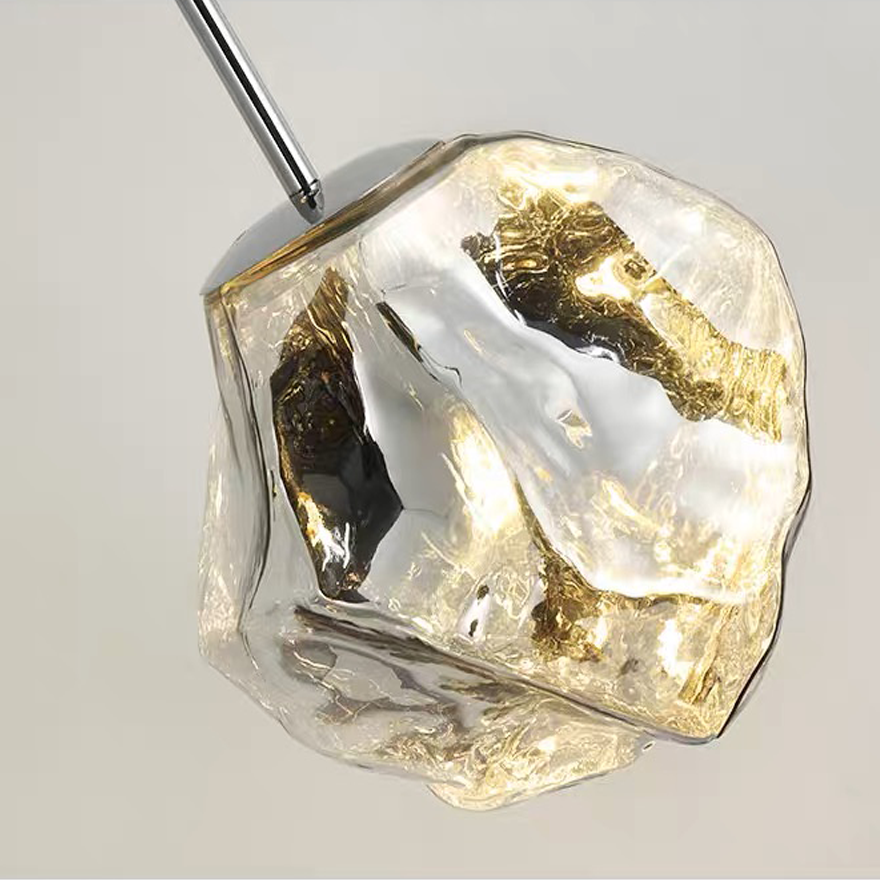 Designer Metal And Glass Rocky Kitchen Island Pendant Light, Gold/Rose gold/Silver/Smoke Gray