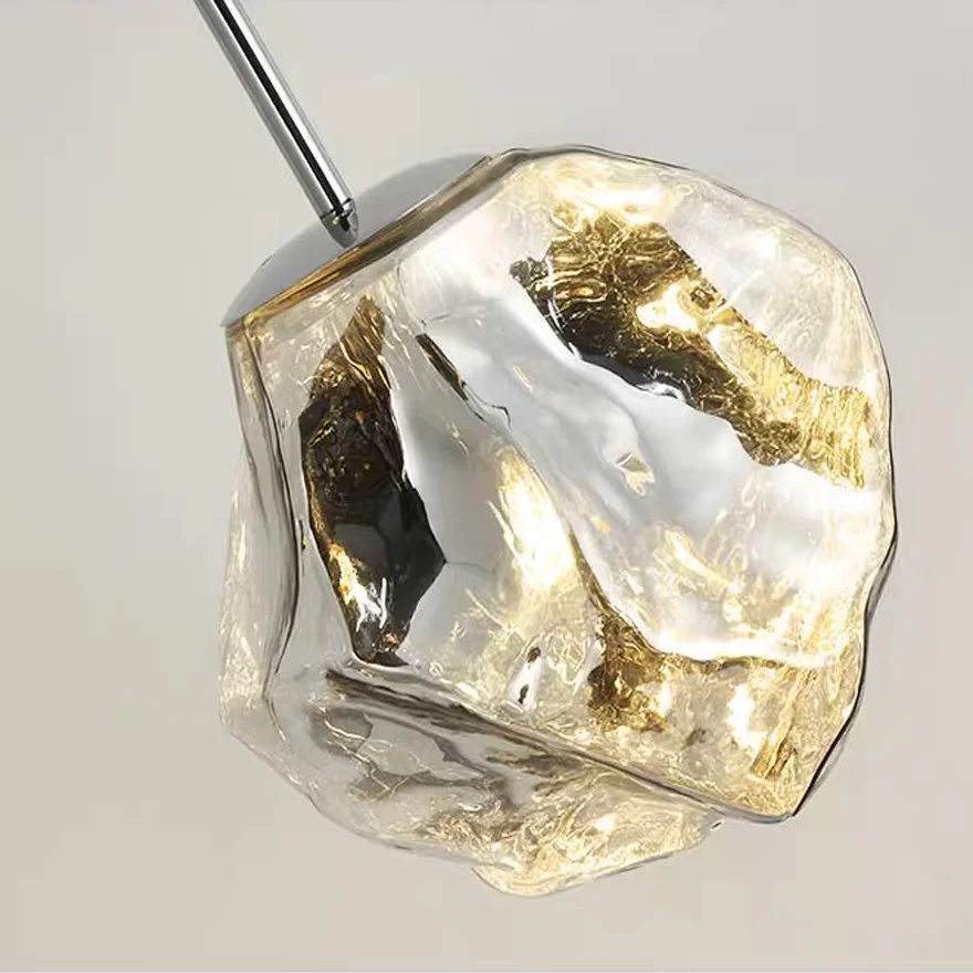 Designer Metal And Glass Rocky Kitchen Island Pendant Light, Gold/Rose gold/Silver/Smoke Gray