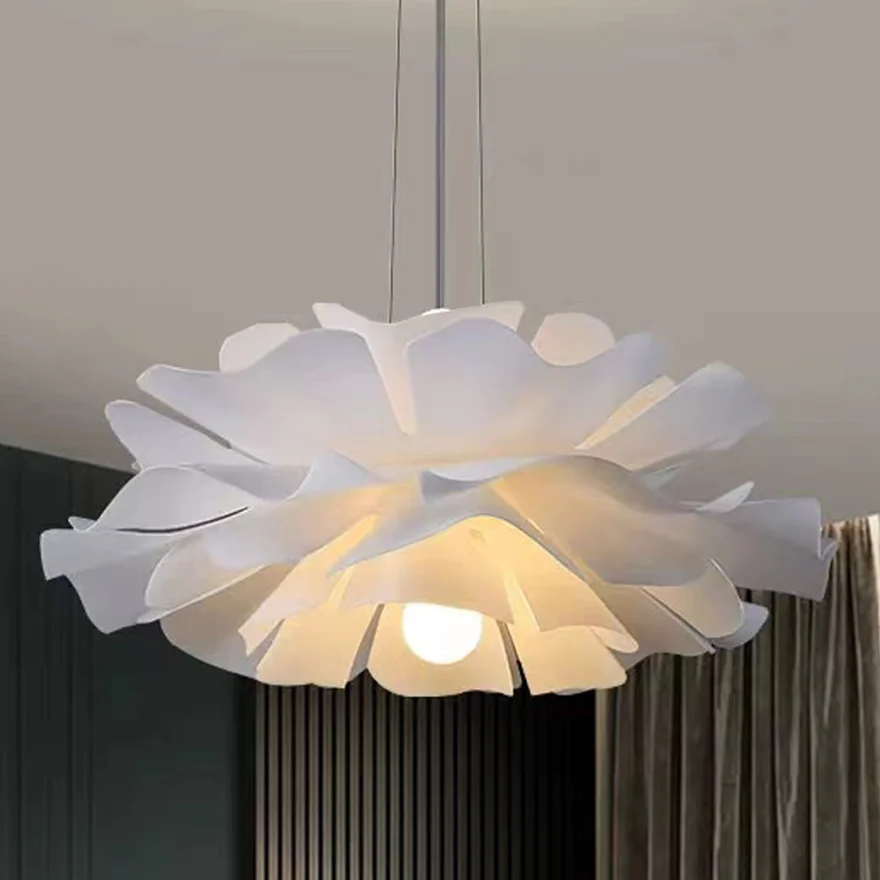 Modern Metal And Acrylic Petal Shaped Bedroom Pendant Light, White