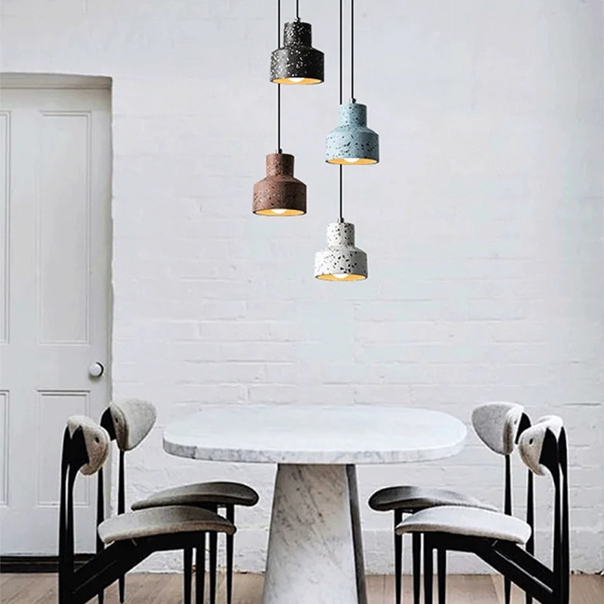 Nordic Metal And Cement Geometric Dining Room Pendant Light, Black/Blue/Red/White