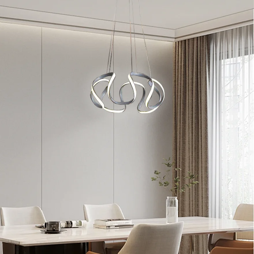 Modern Metal And Acrylic Wave Dining Room Pendant Light, Brown/Gold/Gray