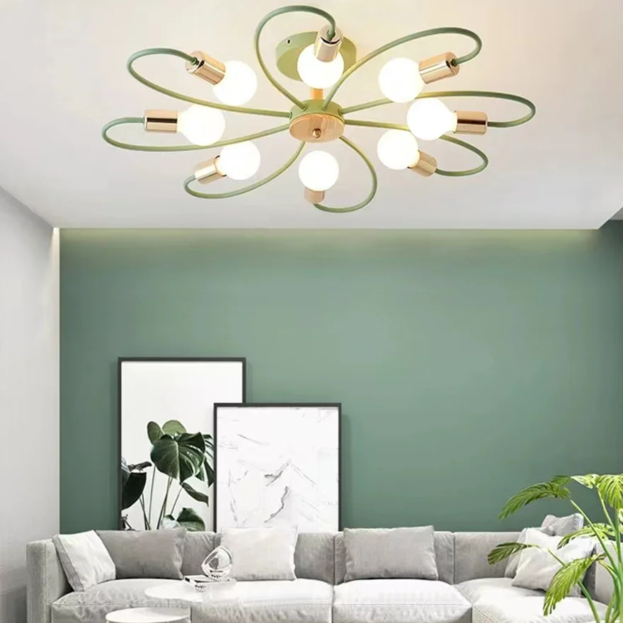 Scandinavian Glass And Metal Floral Living Room Ceiling Light, Green/Grey