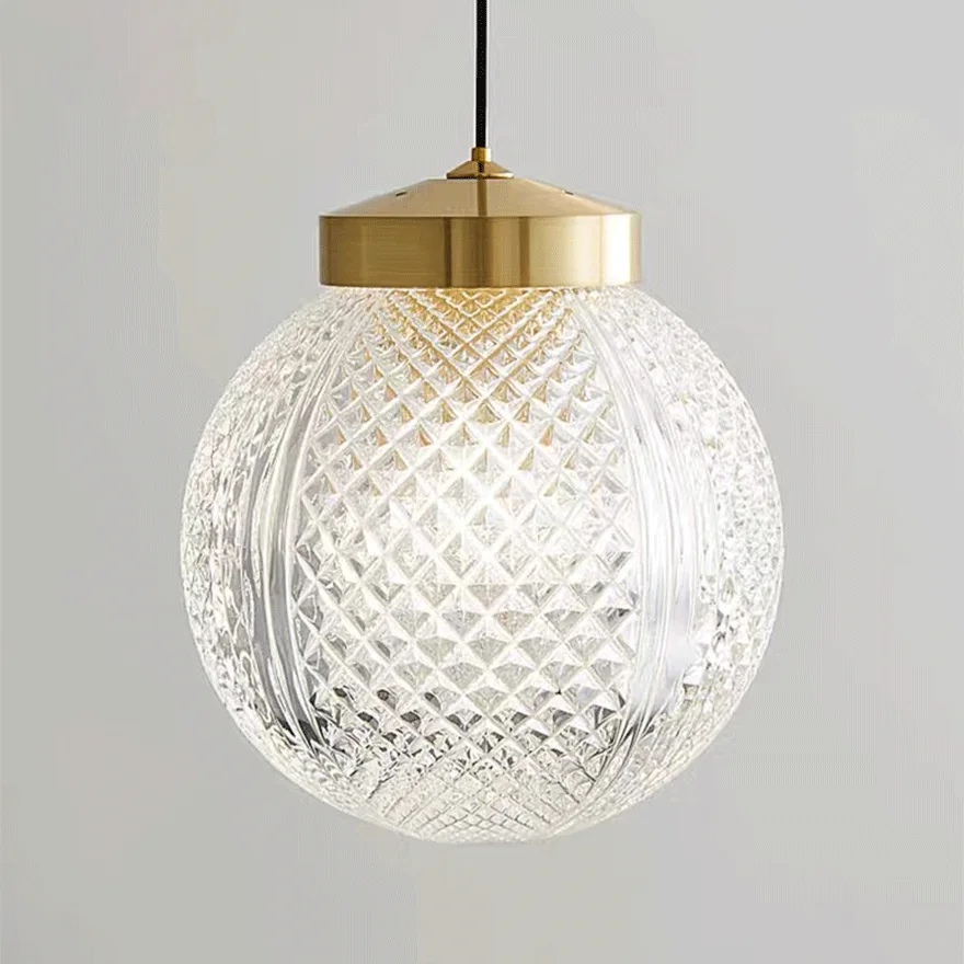 Nordic Metal Circle Glass Bedroom Pendant Light, Gold