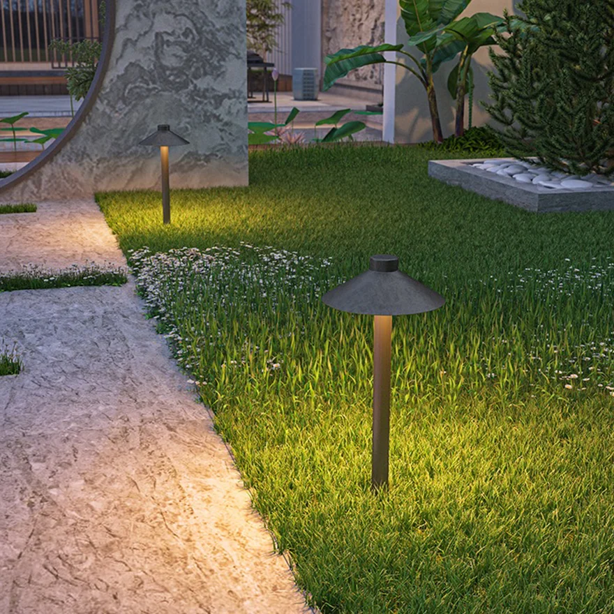 Modern Metal Hooded Garden Outdoor Pathway Light, Black