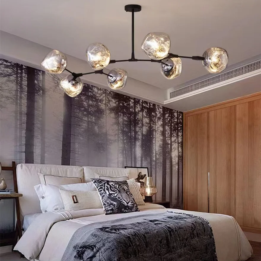 Modern Metal And Acylic Dendritic Bedroom Pendant Light, Chrome/Gold/Rose gold