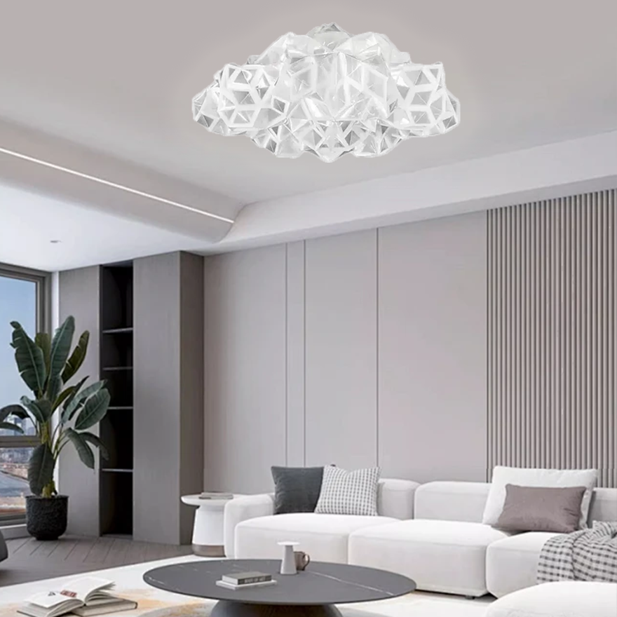 Designer Meta And Acrylic Clouds Living Room Pendant Light, White