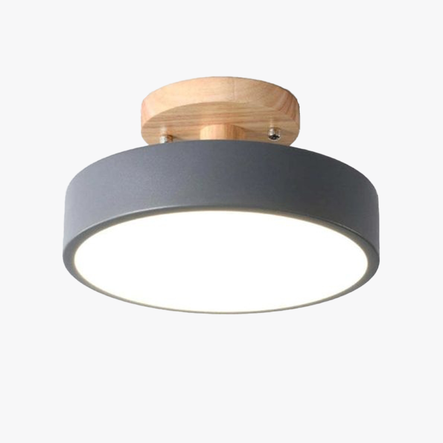 Modern Wooden And Acrylic Round Dining Room Ceiling Light, Gray/Green/Pink/White/Wood, Trichromatic Light