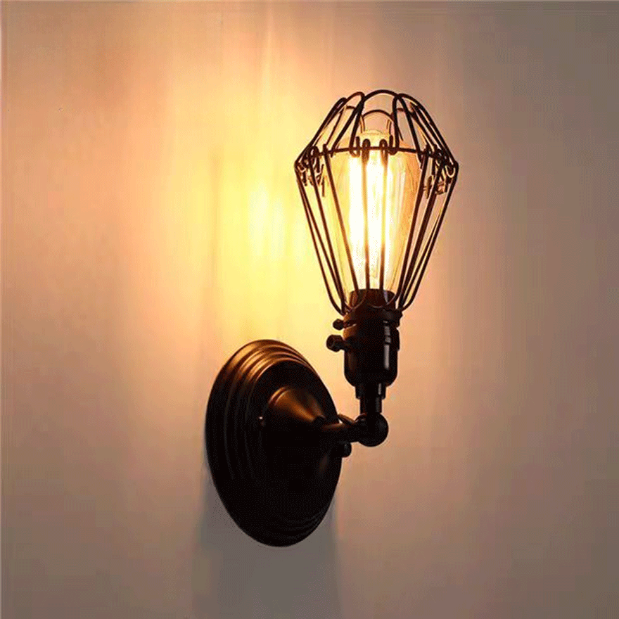 Industrial  Metal Lantern Living Room Wall Lamp, Black/Rust