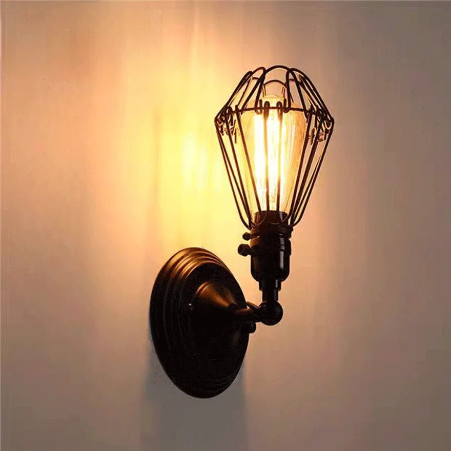 Industrial  Metal Lantern Living Room Wall Lamp, Black/Rust