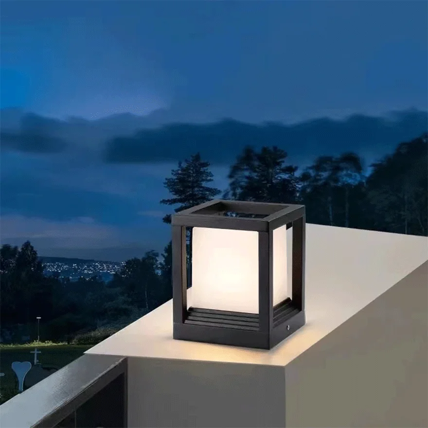 Minimalist Metal Square Garden Outdoor Lamp, Black