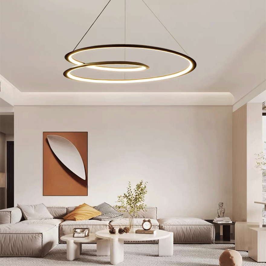 Unusual Copper And Acrylic Curved Circle Living Room Pendant Light, Black/Gold