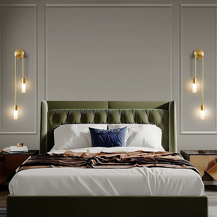 Modern Metal Linear Bedroom Wall Lamp, Gold