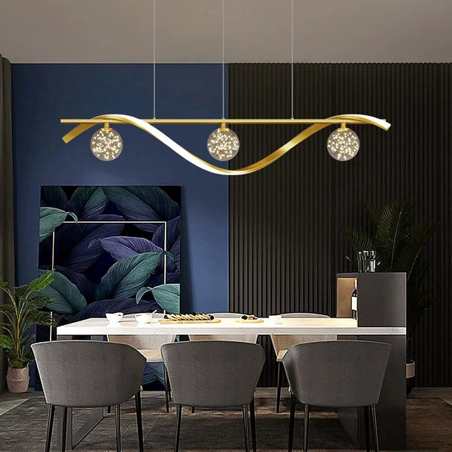 Modern Metal And Glass Linear Dining Room Pendant Light, Black/Gold