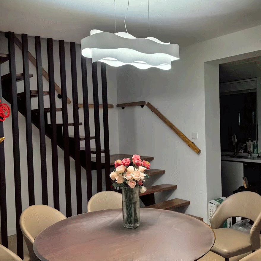 Designer Metal Uneven Dining Room Pendant Light, White, Trichromatic Light