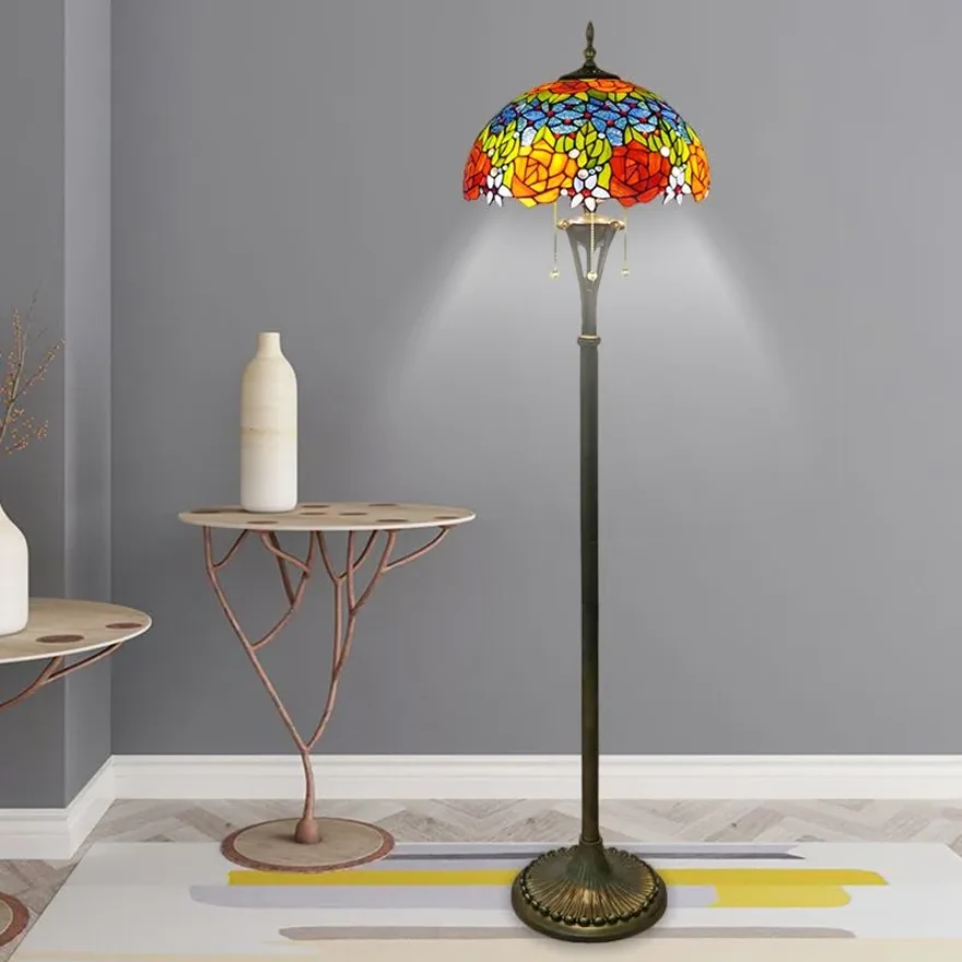 Designer  Metal And Glass Grapes Dining Room Floor Lamp, Blue-Green/Red-Yellow